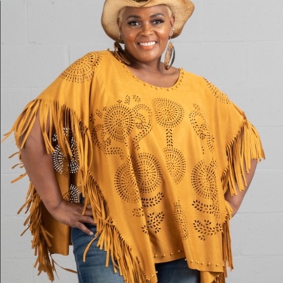 Step in Style Tops - Mustard Color Poncho Top 1X